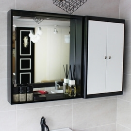 원목 선반형 욕실거울(블랙)